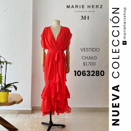 1063280  Vestido naranja olanes