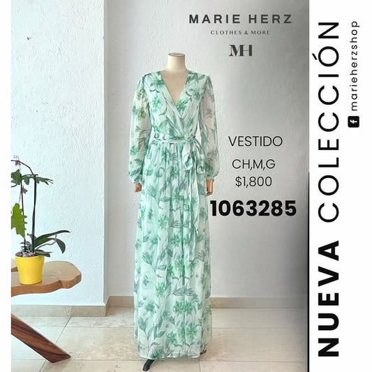 1063284  Maxivestido verde flores