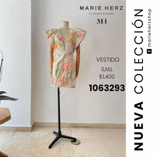 1063292  Vestido flores cuello V