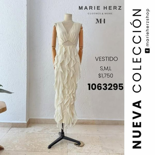 1063295  Vestido gasa olanes beige