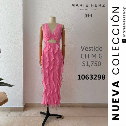 1063298  Vestido gasa olanes rosa