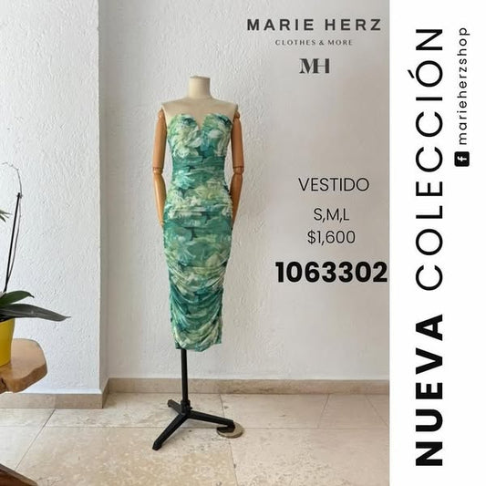 1063301  Vestido verde strapless
