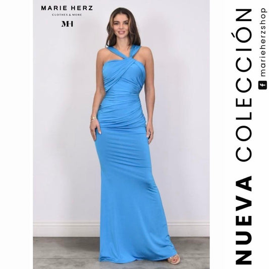 1063356  Vestido azul licra tirante halter
