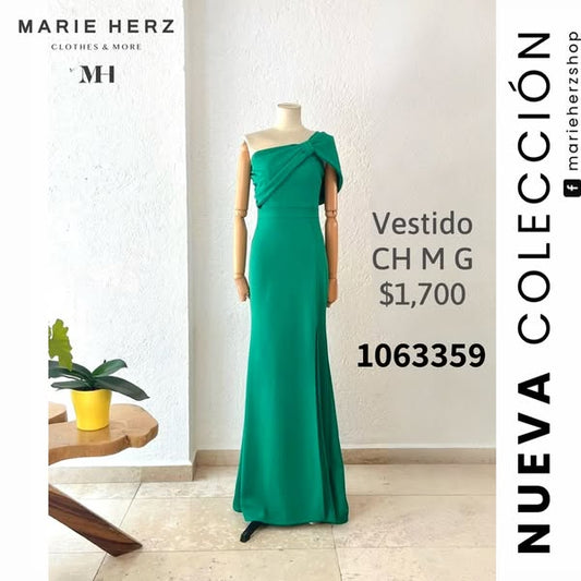 1063359  Vestido verde moño hombro