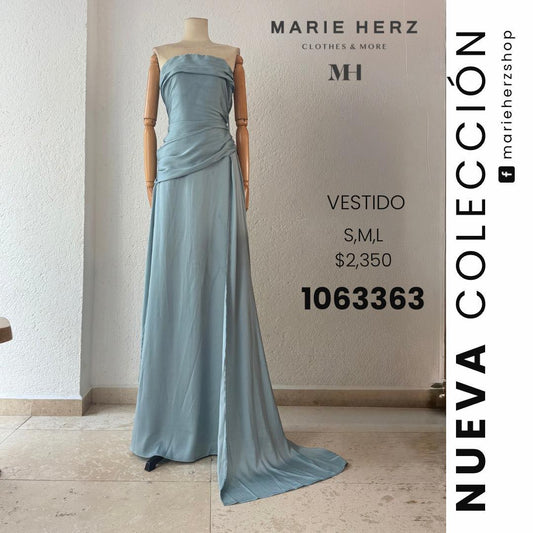 1063362  Vestido azul gris strapless