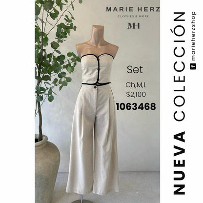 1063466  Set lino strapless beige negro
