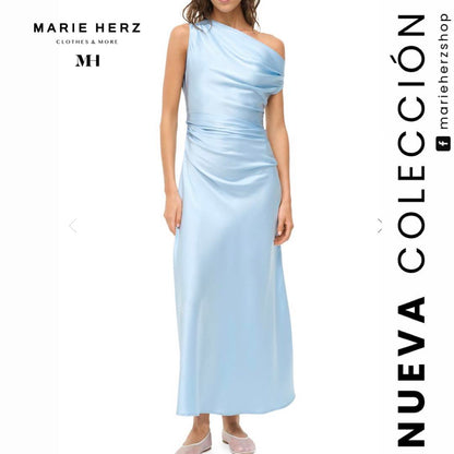 1063472  Vestido satin midi azul cielo