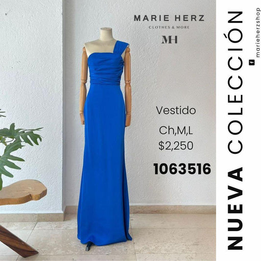 1063514  Vestido azul rey tirante satin