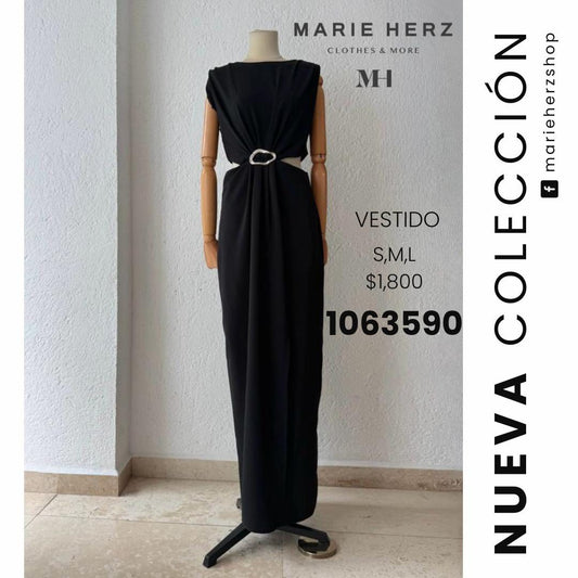 1063589  Vestido negro hebilla dorada