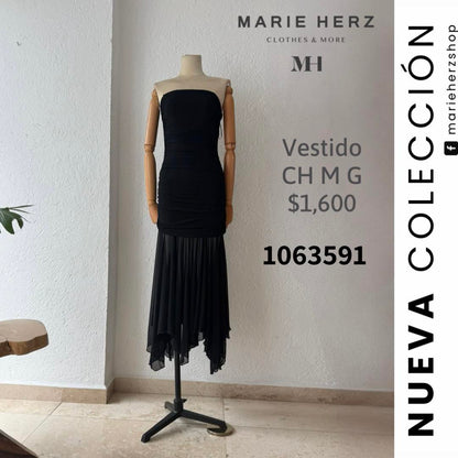 1063591  Vestido strapless negro transparente