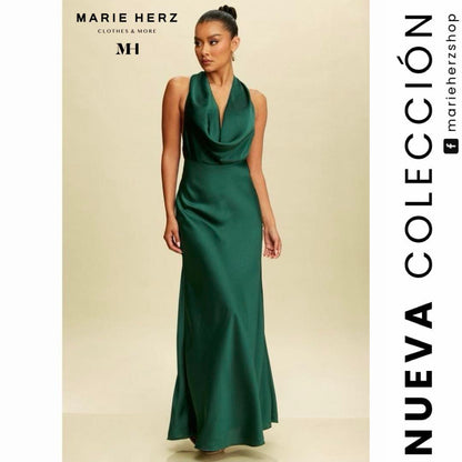 1063616  Vestido cuello halter verde