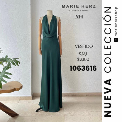 1063616  Vestido cuello halter verde