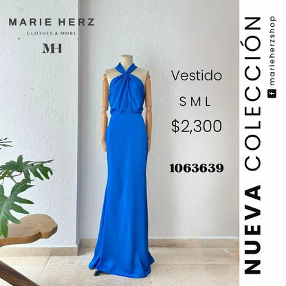 1063639  Vestido halter azul rey
