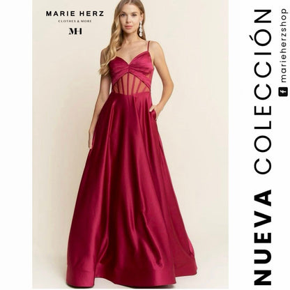 1063667  Vestido vino corset satin