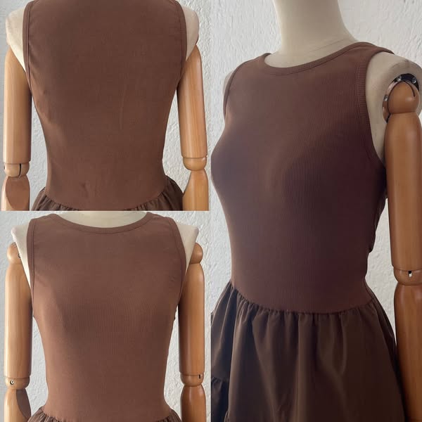 1063777  Vestido café strapless olanes