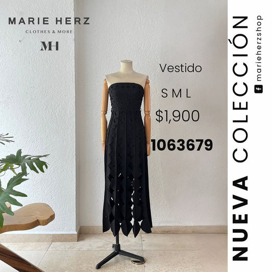 1063679  Vestido negro círculos