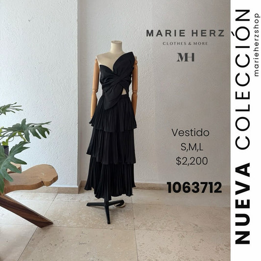 1063712  Vestido tablas moño negro