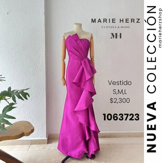 1063722  Vestido rosa olanes strapless