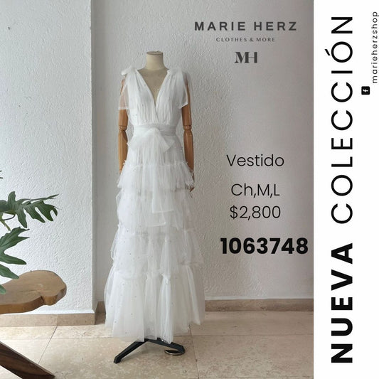 1063748  Vestido blanco perlas tul