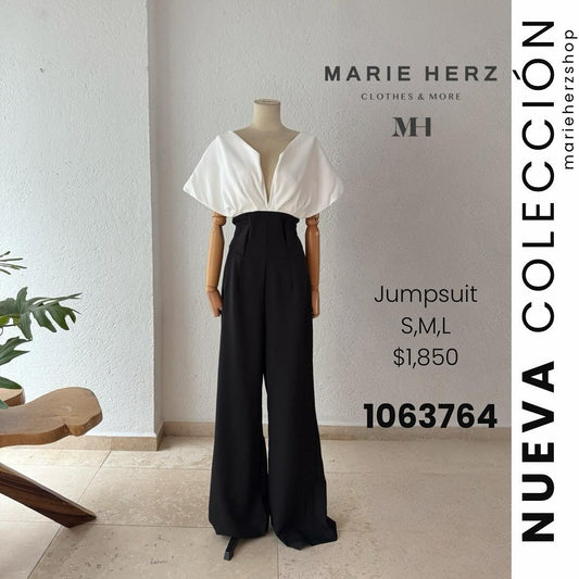 1063763  Jumpsuit blanco con negro