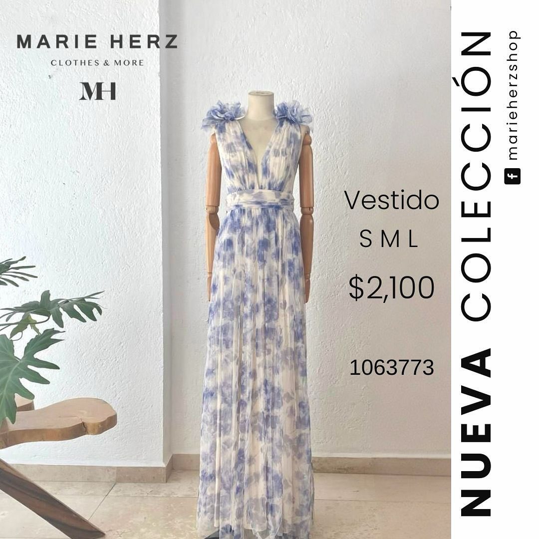 1063771  Vestido tul estampado flores azules