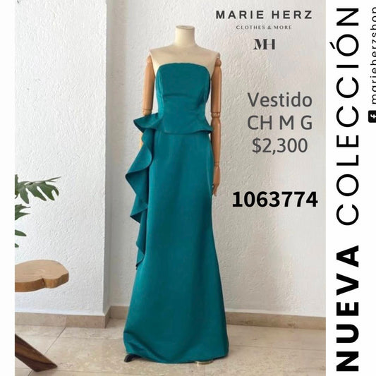 1063774  Vestido verde strapless olanes