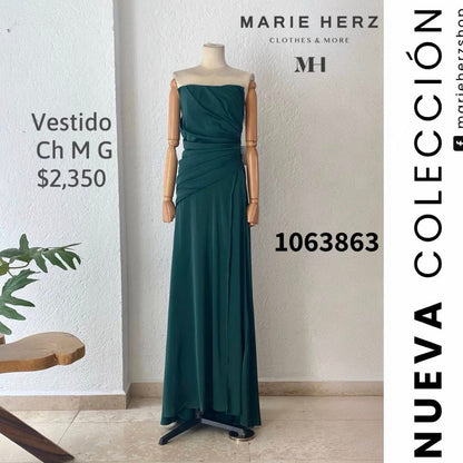 1063863  Vestido verde corset satín