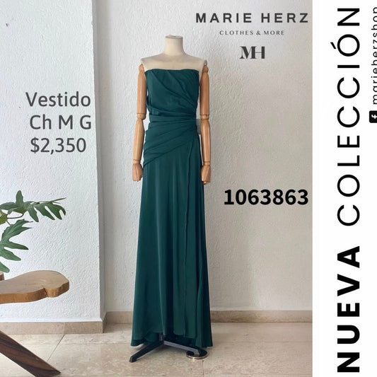 1063863  Vestido verde corset satín