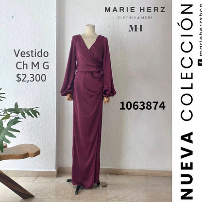 1063874  Vestido manga larga burgundy