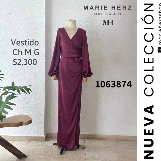 1063874  Vestido manga larga burgundy