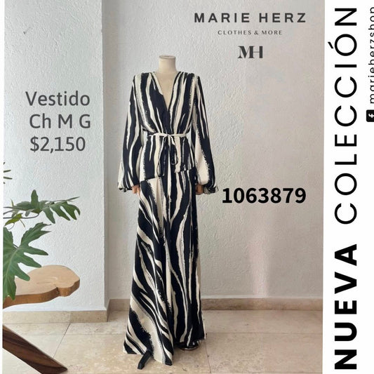 1063879  Maxivestido blanco con negro