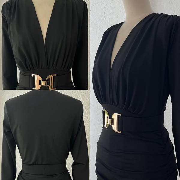 1063888  Vestido licra manga larga cinturón