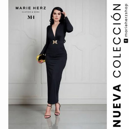 1063888  Vestido licra manga larga cinturón