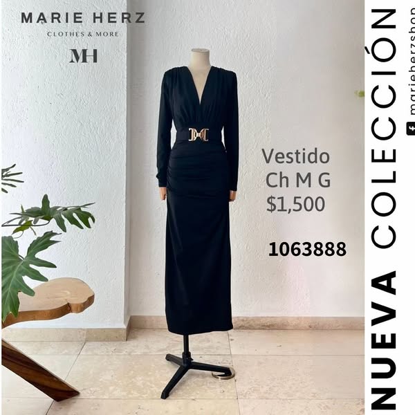 1063888  Vestido licra manga larga cinturón