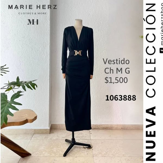 1063888  Vestido licra manga larga cinturón
