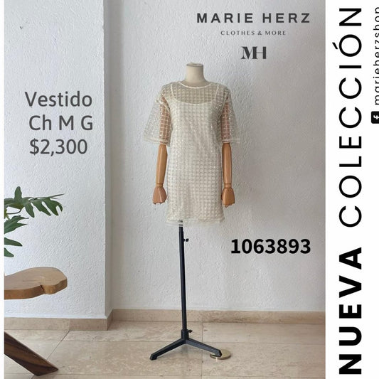 1063893  Vestido corto lentejuela beige