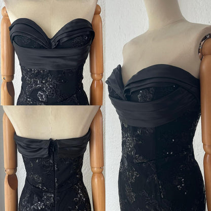 1063951  Vestido negro lentejuela strapless