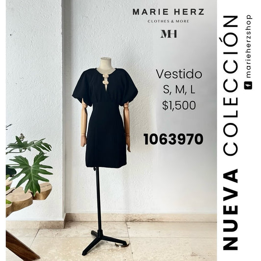 1063969  Vestido negro botones dorado