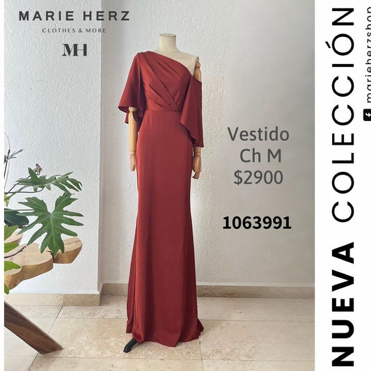 1063990  Vestido satin capa ocre