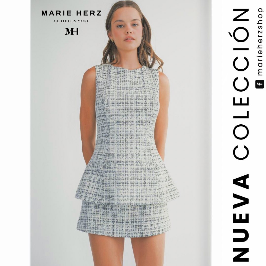 1064017  Vestido tweed azul cielo
