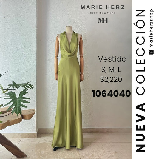 1064040  Vestido halter verde limón