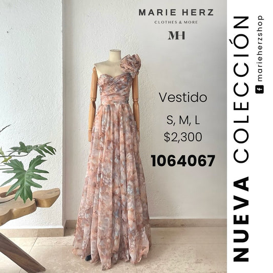 1064067  Vestido flores nude tul