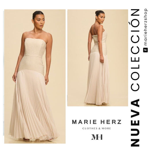 1064079  Vestido beige strapless tablas