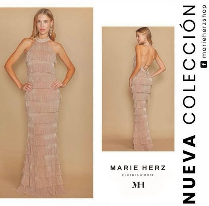 1064085  Vestido nude brillos