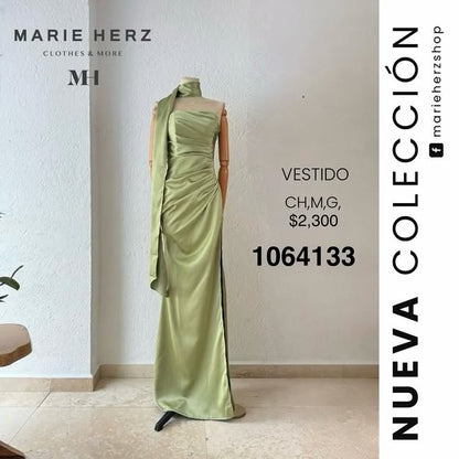 1064132  Vestido satin verde limón
