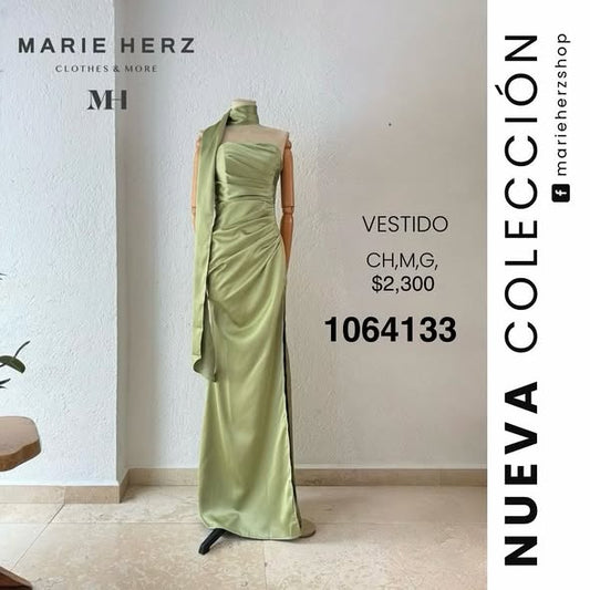 1064132  Vestido satin verde limón