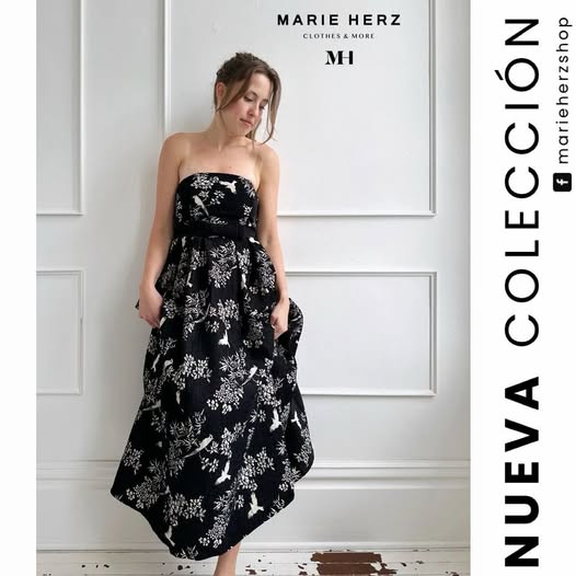 1064137  Vestido negro pájaros