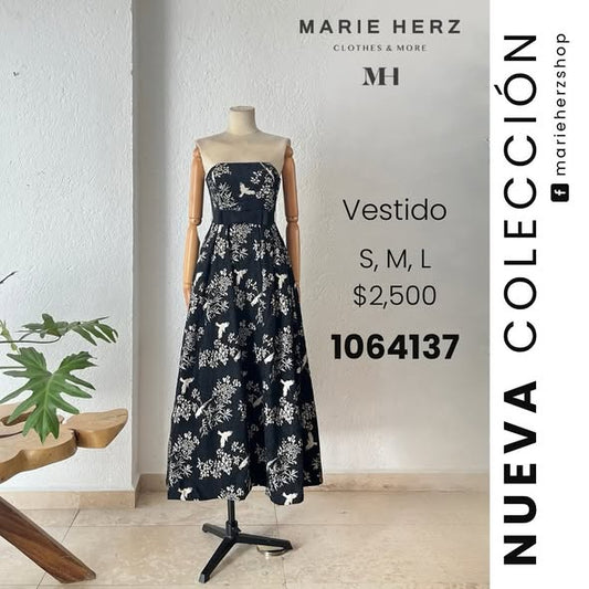1064137  Vestido negro pájaros