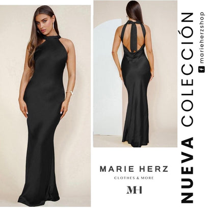 1064190  Vestido negro halter espalda