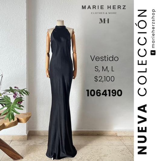 1064190  Vestido negro halter espalda